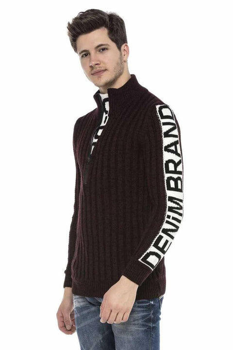CP216 Half Zipper Collar Textured Sweater