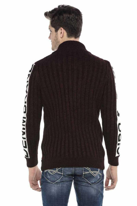 CP216 Half Zipper Collar Textured Sweater