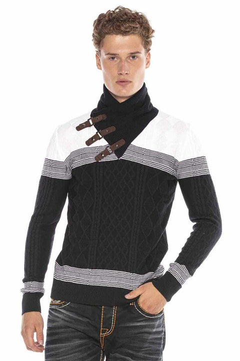 CP226 Detailed Shawl Collar Patterned Slim Fit Men's Sweater