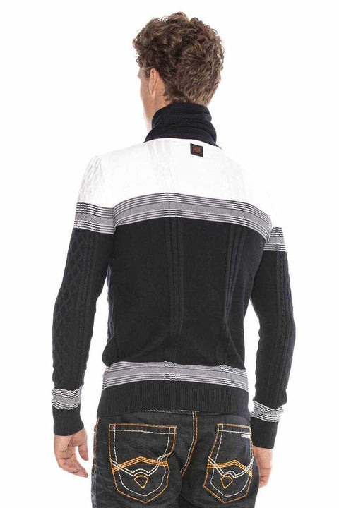 CP226 Detailed Shawl Collar Patterned Slim Fit Men's Sweater