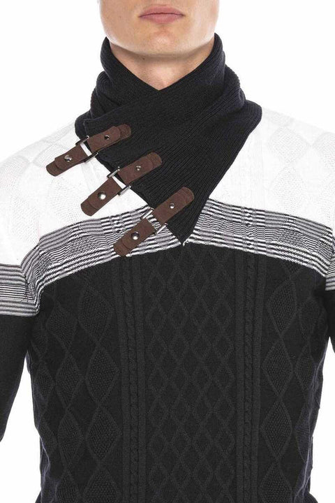 CP226 Detailed Shawl Collar Patterned Slim Fit Men's Sweater