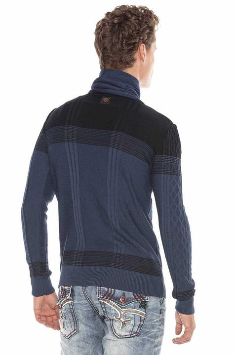 CP226 Detailed Shawl Collar Patterned Slim Fit Men's Sweater