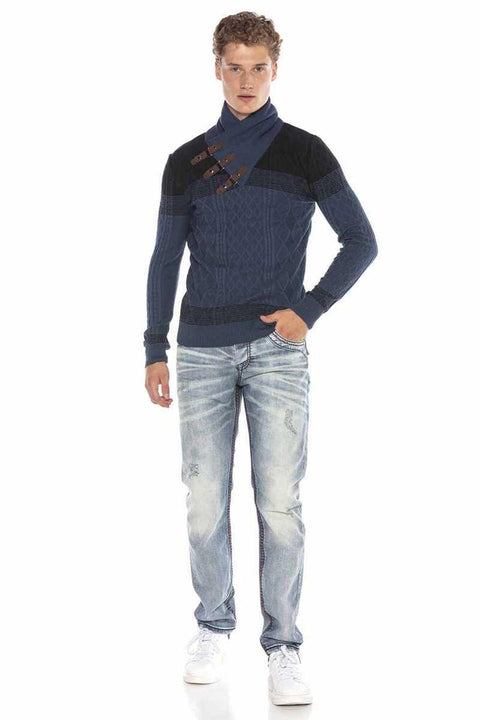 CP226 Detailed Shawl Collar Patterned Slim Fit Men's Sweater