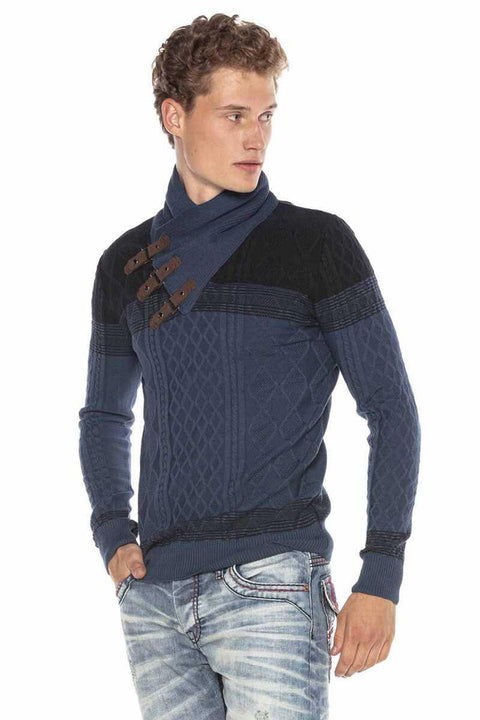 CP226 Detailed Shawl Collar Patterned Slim Fit Men's Sweater
