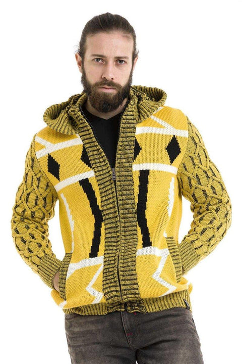 CP256 Hooded Zippered Winter Thick Yellow Cardigan