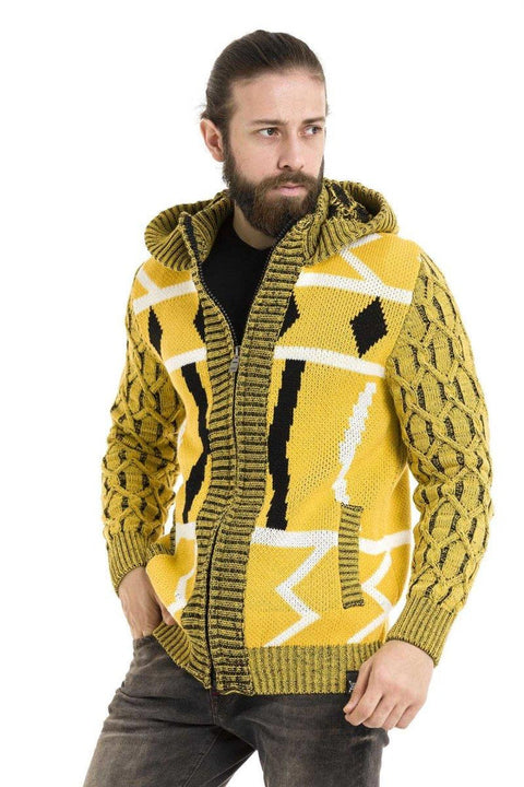 CP256 Hooded Zippered Winter Thick Yellow Cardigan