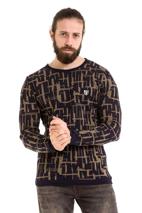 CP277 Round Neck Patterned Sweater
