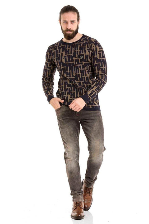 CP277 Round Neck Patterned Sweater