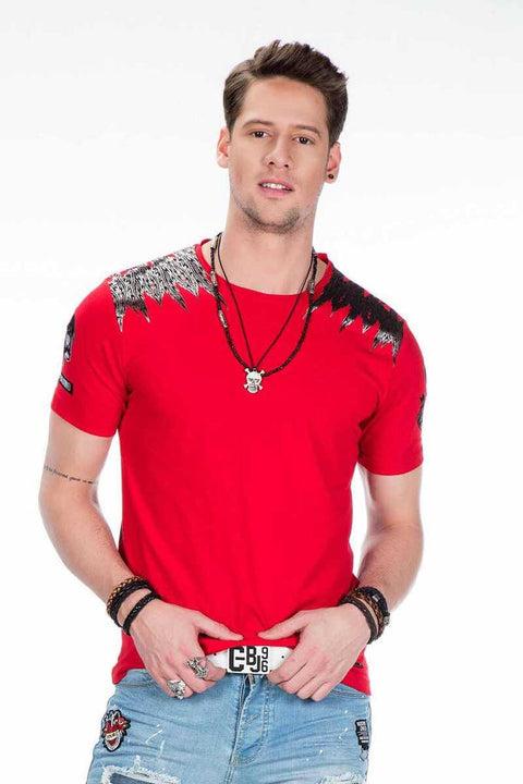 CT409 Red Skin Skull Printed Men's T-Shirt