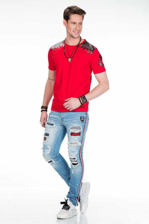CT409 Red Skin Skull Printed Men's T-Shirt