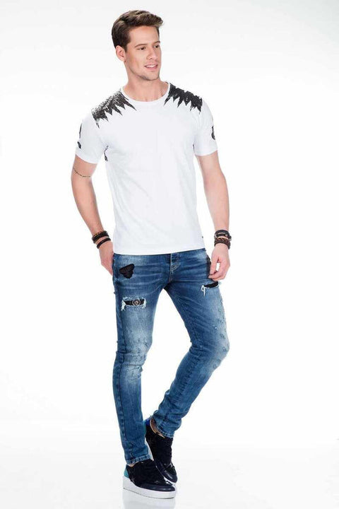 CT409 Red Skin Skull Printed Men's T-Shirt
