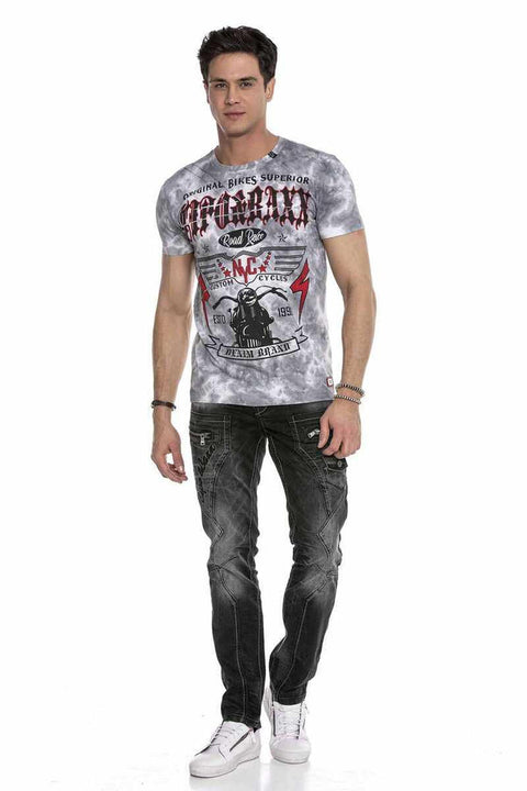 CT629 Patterned Vintage Biker T-Shirt