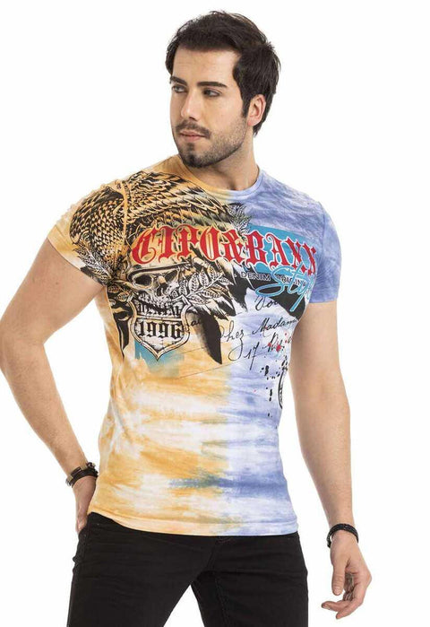 CT684 Eagle Patterned Skull Colored T-Shirt