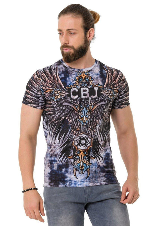 CT719 Laser Printed Cross Wing Patterned T-Shirt