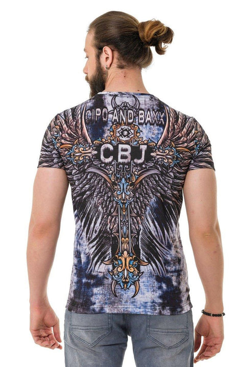 CT719 Laser Printed Cross Wing Patterned T-Shirt