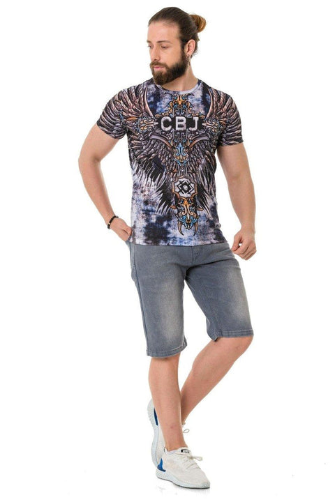 CT719 Laser Printed Cross Wing Patterned T-Shirt