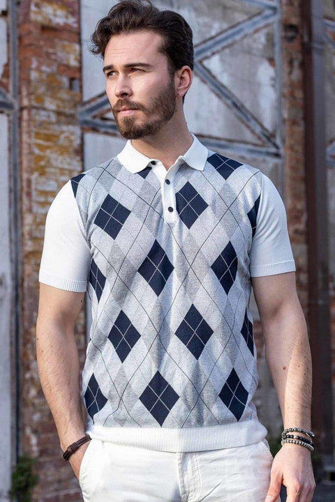 CT753 Diamond Patterned Knitwear Polo Neck T-Shirt