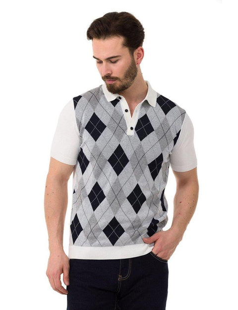 CT753 Diamond Patterned Knitwear Polo Neck T-Shirt
