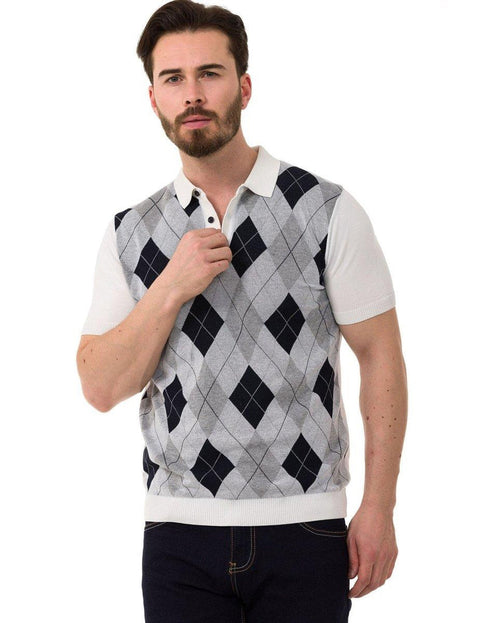 CT753 Diamond Patterned Knitwear Polo Neck T-Shirt