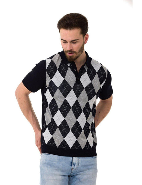 CT753 Diamond Patterned Knitwear Polo Neck T-Shirt