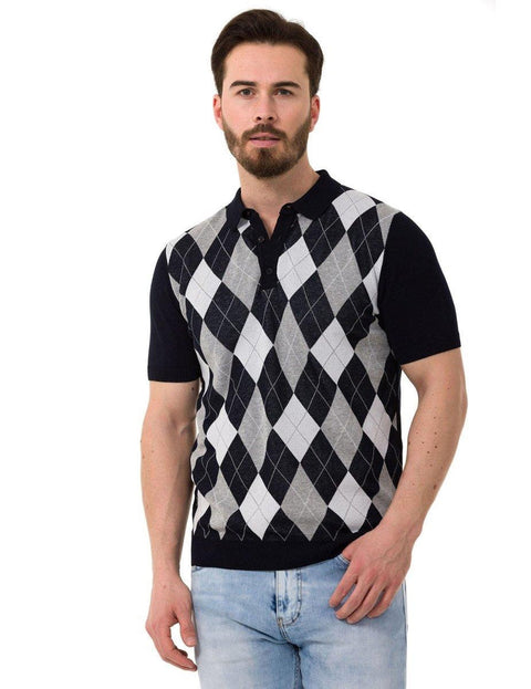 CT753 Diamond Patterned Knitwear Polo Neck T-Shirt