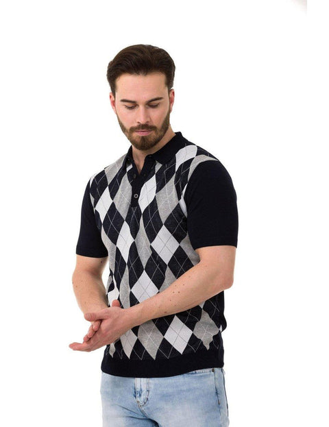 CT753 Diamond Patterned Knitwear Polo Neck T-Shirt