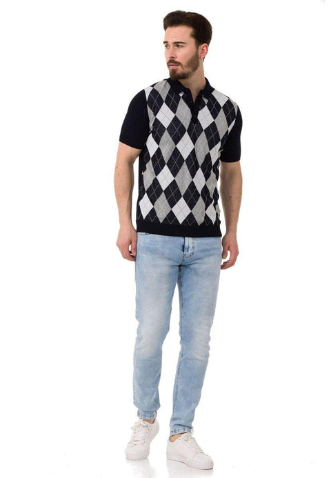 CT753 Diamond Patterned Knitwear Polo Neck T-Shirt
