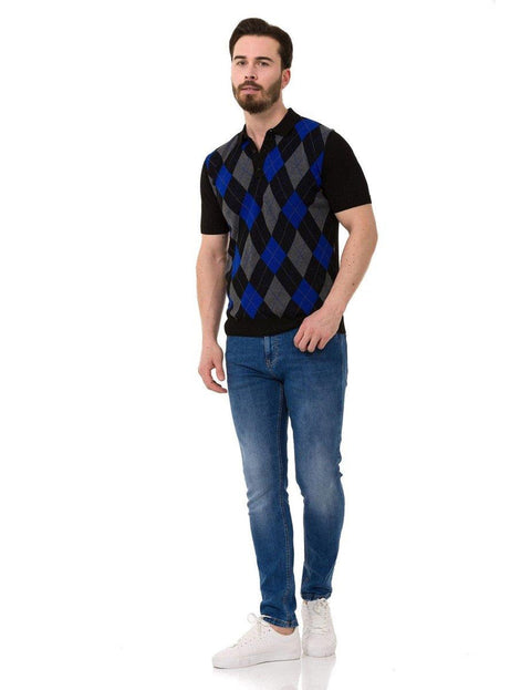 CT753 Diamond Patterned Knitwear Polo Neck T-Shirt