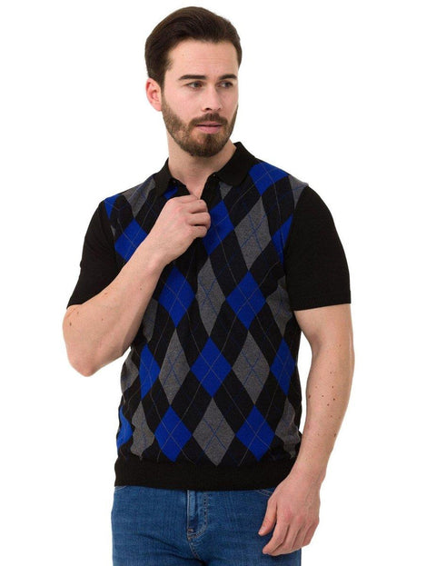 CT753 Diamond Patterned Knitwear Polo Neck T-Shirt
