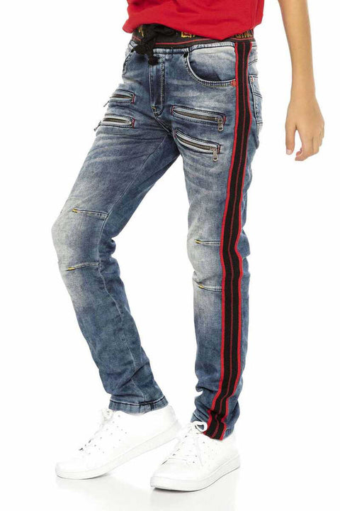 CDK106 Elastic Waist Striped Boy's Jeans