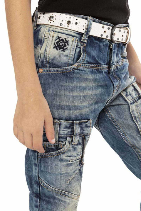 CDK114 Rapper Style Low Waist Kids Jeans