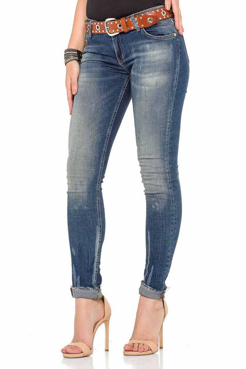 WD349 Washed Fabric Basic Women's Jean Trousers