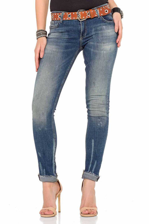 WD349 Washed Fabric Basic Women's Jean Trousers