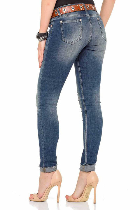 WD349 Washed Fabric Basic Women's Jean Trousers