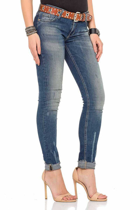 WD349 Washed Fabric Basic Women's Jean Trousers