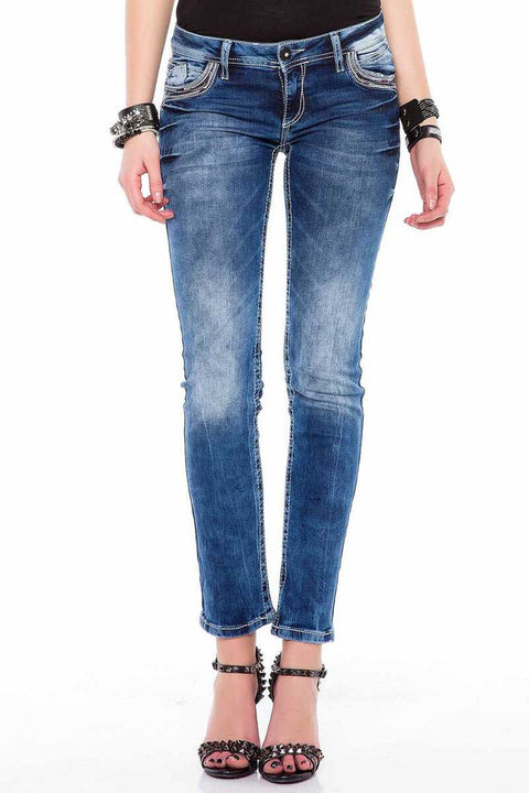 WD352 Slim Fit Jean Trousers with Embroidered Pockets