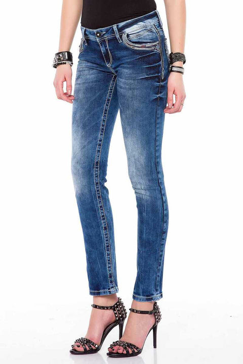 WD352 Slim Fit Jean Trousers with Embroidered Pockets