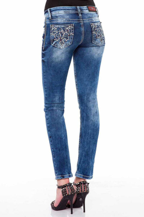 WD352 Slim Fit Jean Trousers with Embroidered Pockets