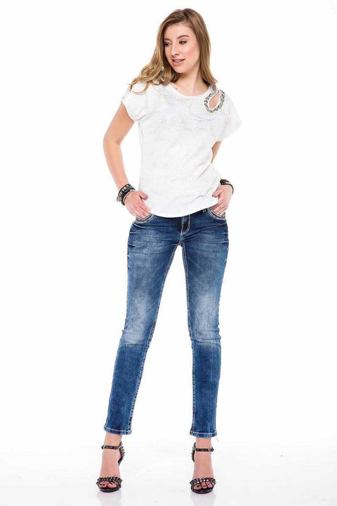 WD352 Slim Fit Jean Trousers with Embroidered Pockets