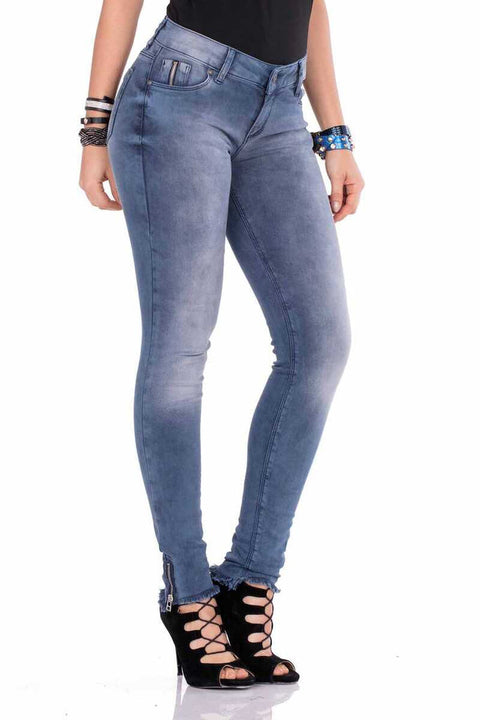 WD355 Slim Fit Women's Jean Trousers with Zippered Legs
