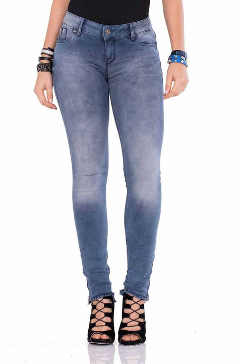 WD355 Slim Fit Women's Jean Trousers with Zippered Legs