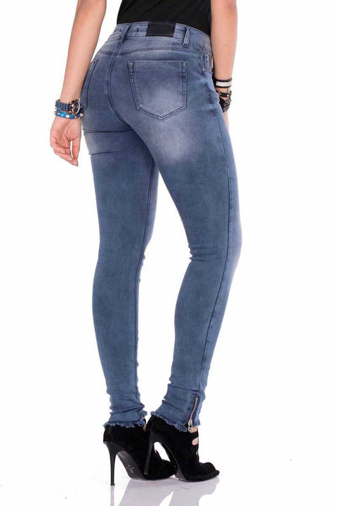 WD355 Slim Fit Women's Jean Trousers with Zippered Legs