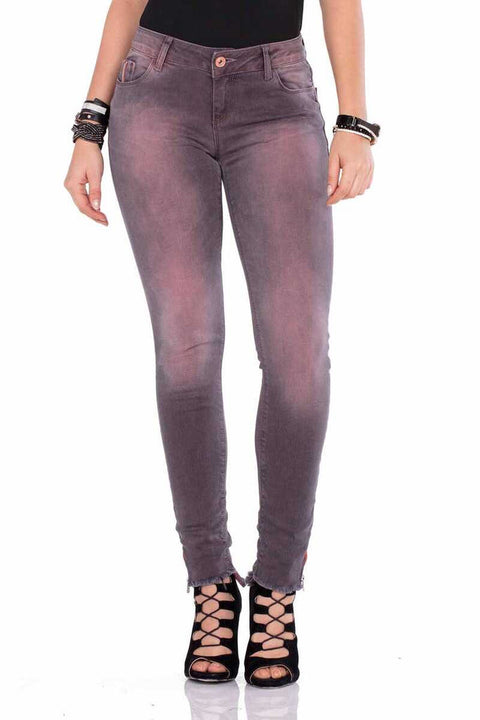 WD355 Slim Fit Women's Jean Trousers with Zippered Legs