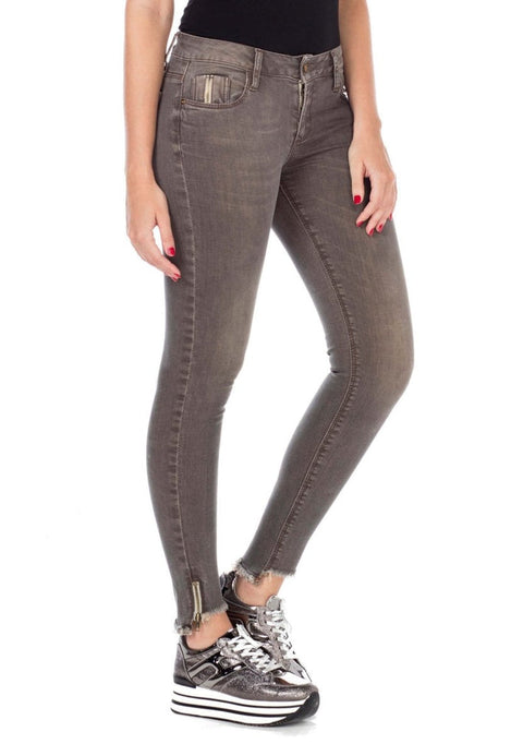 WD355 Slim Fit Women's Jean Trousers with Zippered Legs
