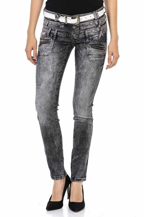WD431 Three Layer Belt Low Waist Jeans