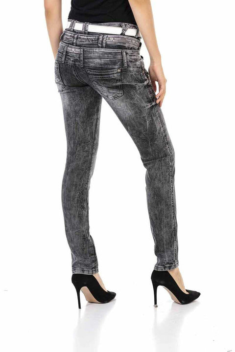 WD431 Three Layer Belt Low Waist Jeans