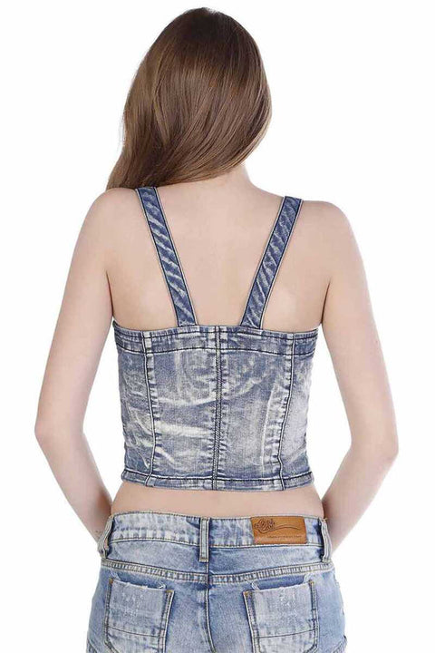 WB101 Heart Collar Strap Women's Denim Bustier