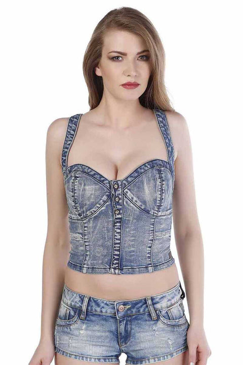 WB101 Heart Collar Strap Women's Denim Bustier