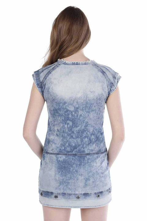 WY108 Perforated Metal Detailed Denim Mini Dress