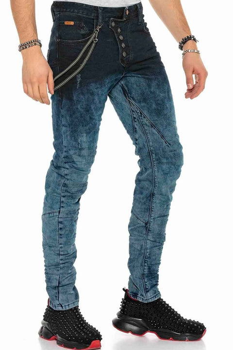 CD155 Washed Chain and Button Men's Jean Trousers